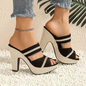 Black with Gold Stripe Platform/Wedge Heels